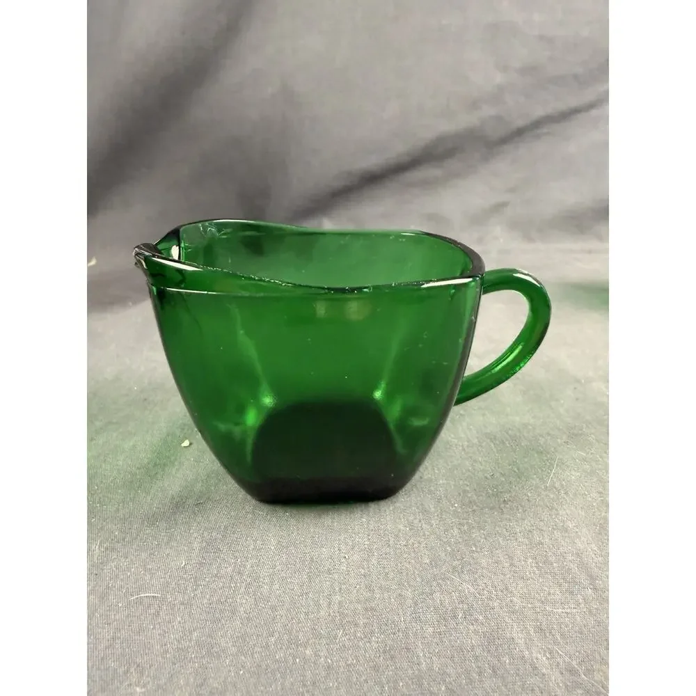 Anchor Hocking Charm Forest Green Glass Sugar Bowl and Creamer Set - 2 Pcs.